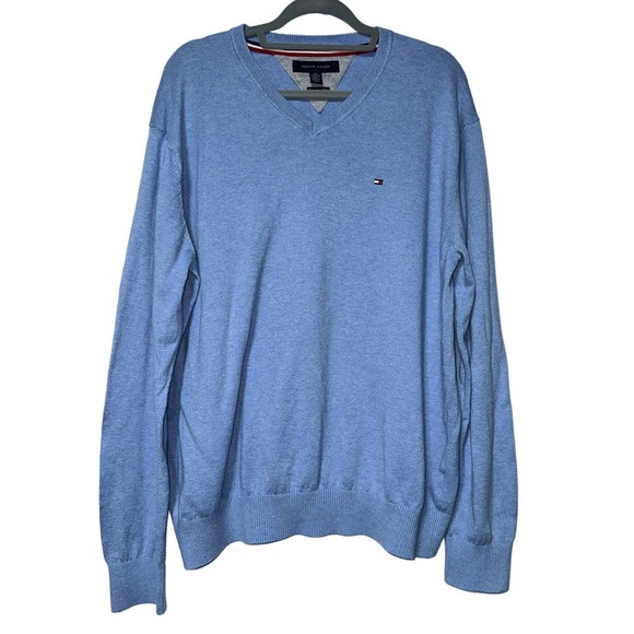 Tommy Hilfiger‎ Light Blue V-Neck Long Sleeve Cotton Sweater XXL - Picture 1 of 3